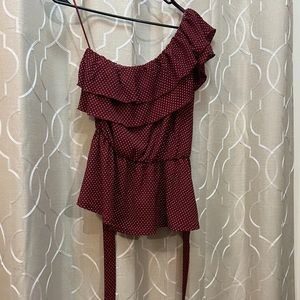 Anthropologie Maeve Red Rita Ruffled One Shoulder Top Size M
